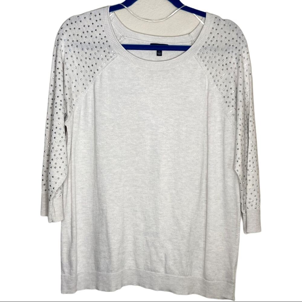 APT. 9 Off White Studded Shoulder Crewneck Sweater Women's Size Large